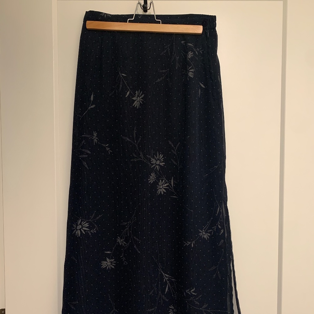 Navy blue patterned maxi skirt